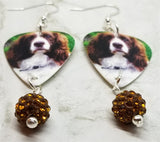 Springer Spaniel Guitar Pick Earrings with Brown Pave Bead Dangles