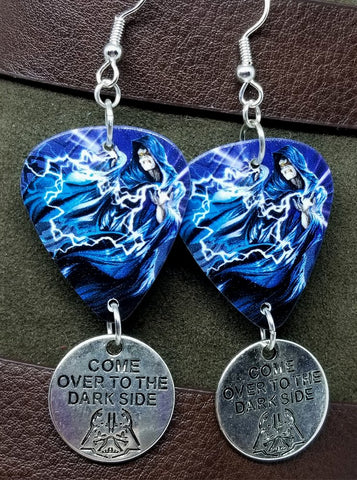 Star Wars Emperor Guitar Pick Earrings with Come Over to the Dark Side Charm Dangles