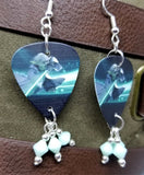 Yoda Guitar Pick Earrings with Mint Alabaster Swarovski Crystal Dangles