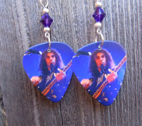 System of a Down Serj Tankian Guitar Pick Earrings with Purple Swarovski Crystals