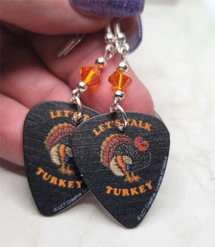 Let's Talk Turkey Guitar Pick Earrings with Orange Swarovski Crystals