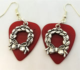 CLEARANCE Christmas Wreath Charm Guitar Pick Earrings - Pick Your Color