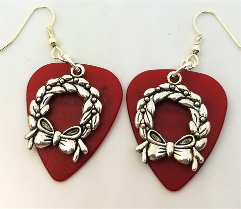 CLEARANCE Christmas Wreath Charm Guitar Pick Earrings - Pick Your Color