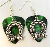 CLEARANCE Christmas Wreath Charm Guitar Pick Earrings - Pick Your Color