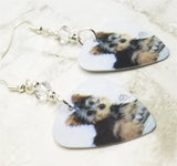 Yorkie Yorkshire Terrier Puppy Guitar Pick Earrings with Clear Swarovski Crystals