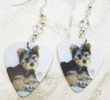 Yorkie Yorkshire Terrier Puppy Guitar Pick Earrings with Clear Swarovski Crystals