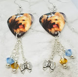 Yorkshire Terrier Yorkie Guitar Pick Earrings with a Bow Charm and Swarovski Crystal Dangles