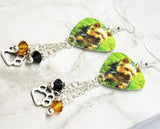 Yorkshire Terrier Yorkie Guitar Pick Earrings with a Paw Print Charm and Swarovski Crystal Dangles