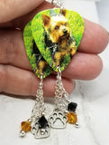 Yorkshire Terrier Yorkie Guitar Pick Earrings with a Paw Print Charm and Swarovski Crystal Dangles