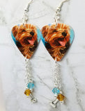 Yorkshire Terrier Yorkie Guitar Pick Earrings with a Bone Charm and Swarovski Crystal Dangles