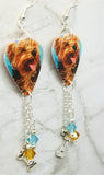 Yorkshire Terrier Yorkie Guitar Pick Earrings with a Bone Charm and Swarovski Crystal Dangles