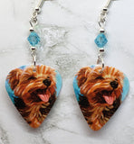 CLEARANCE Yorkshire Terrier Yorkie Guitar Pick Earrings with Clear Turquoise Swarovski Crystals