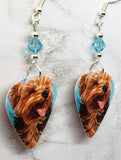 CLEARANCE Yorkshire Terrier Yorkie Guitar Pick Earrings with Clear Turquoise Swarovski Crystals