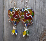 Transparent Puzzle Piece Guitar Picks with Swarovski Crystal Dangles - Autism Awareness