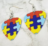 Puzzle Piece Autism Awareness Guitar Pick Earrings