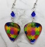 Transparent Puzzle Piece Guitar Picks with Blue Swarovski Crystals - Autism Awareness