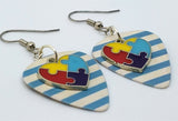 Puzzle Piece Heart Charm Guitar Pick Earrings - Pick Your Color - Autism Awareness