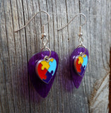 Puzzle Piece Heart Charm Guitar Pick Earrings - Pick Your Color - Autism Awareness