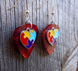 Puzzle Piece Heart Charm Guitar Pick Earrings - Pick Your Color - Autism Awareness