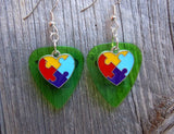 Puzzle Piece Heart Charm Guitar Pick Earrings - Pick Your Color - Autism Awareness