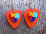 Puzzle Piece Heart Charm Guitar Pick Earrings - Pick Your Color - Autism Awareness