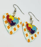 Puzzle Piece Heart Charm Guitar Pick Earrings - Pick Your Color - Autism Awareness