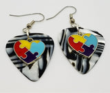 Puzzle Piece Heart Charm Guitar Pick Earrings - Pick Your Color - Autism Awareness