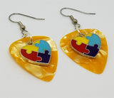 Puzzle Piece Heart Charm Guitar Pick Earrings - Pick Your Color - Autism Awareness