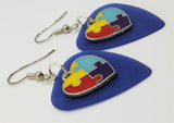 Puzzle Piece Heart Charm Guitar Pick Earrings - Pick Your Color - Autism Awareness