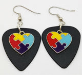 Puzzle Piece Heart Charm Guitar Pick Earrings - Pick Your Color - Autism Awareness