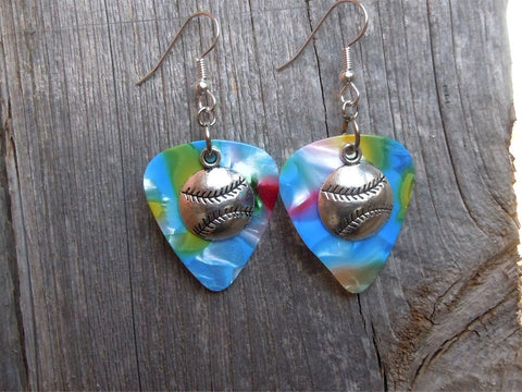Baseball Charm Guitar Pick Earrings - Pick Your Color