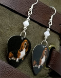 CLEARANCE Basset Hound Guitar Pick Earrings with White Alabaster Swarovski Crystals
