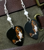 CLEARANCE Basset Hound Guitar Pick Earrings with White Alabaster Swarovski Crystals