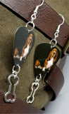 Basset Hound Guitar Pick Earrings with Bone Charm Dangle
