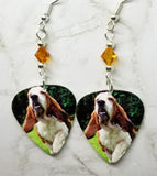 Basset Hound Guitar Pick Earrings with Topaz Swarovski Crystals