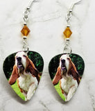 Basset Hound Guitar Pick Earrings with Topaz Swarovski Crystals
