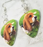 Basset Hound Guitar Pick Earrings with Clear Swarovski Crystals