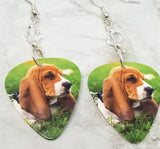 Basset Hound Guitar Pick Earrings with Clear Swarovski Crystals