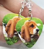 Basset Hound Guitar Pick Earrings with Clear Swarovski Crystals