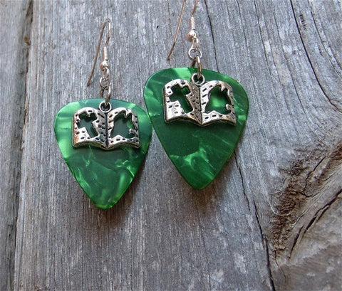 CLEARANCE Bible Charm Guitar Pick Earrings - Pick Your Color
