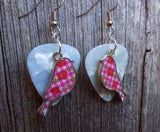 CLEARANCE Pink Plaid and Flowered Bird Charm Guitar Pick Earrings - Pick Your Color