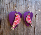 CLEARANCE Pink Plaid and Flowered Bird Charm Guitar Pick Earrings - Pick Your Color