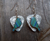 CLEARANCE Blue and Green Striped Bird Charm Guitar Pick Earrings - Pick Your Color