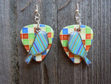 CLEARANCE Blue and Green Striped Bird Charm Guitar Pick Earrings - Pick Your Color