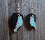 CLEARANCE Blue and Green Striped Bird Charm Guitar Pick Earrings - Pick Your Color