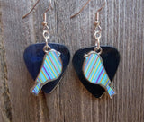 CLEARANCE Blue and Green Striped Bird Charm Guitar Pick Earrings - Pick Your Color
