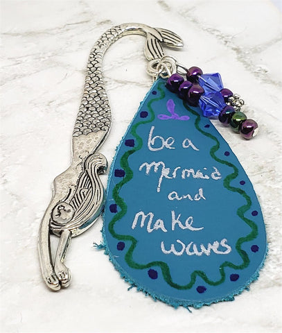 Mermaid Bookmark with Leather, Glass Beads, and Swarovski Crystal Bicones