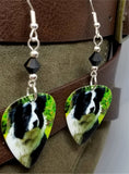 Border Collie Guitar Pick Earrings with Black Swarovski Crystals