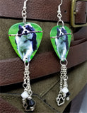 Border Collie Dog Guitar Pick Earrings with Paw Print Charm and Swarovski Crystal Dangles