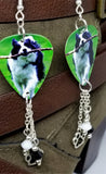 Border Collie Dog Guitar Pick Earrings with Paw Print Charm and Swarovski Crystal Dangles